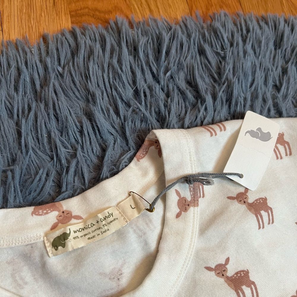 Monica + Andy Maternity Sweatshirt Oh Deer Organic Cotton White Brown Size L NWT - Picture 2 of 6